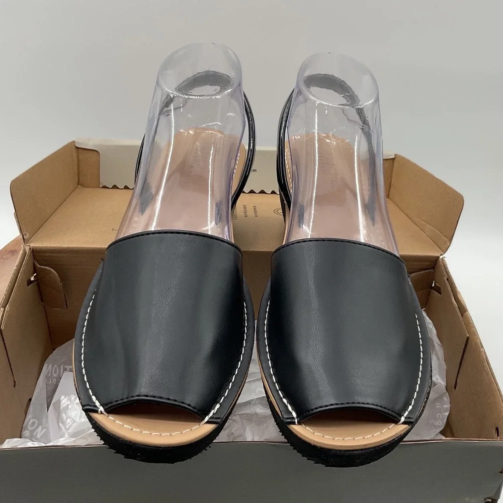 Kenneth Cole Reaction Fine Glass Black Platform Wedge Slingback Sandals 7.5